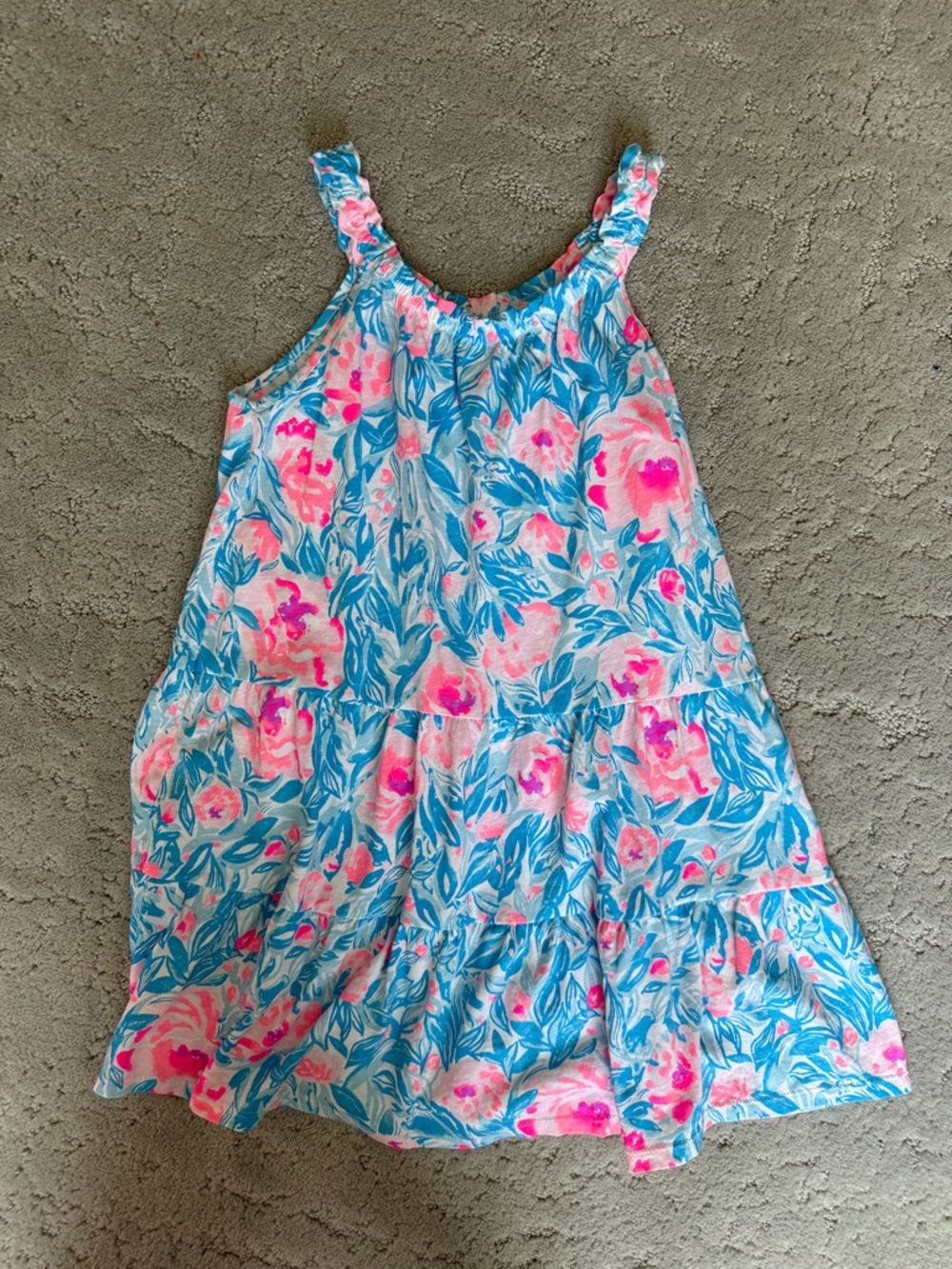 Lilly Pulitzer Girls Floral Tiered Dress - Pink & Blue